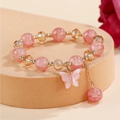 Super Cute Pink Butterfly Charm Beaded Bracelet Pink Marble Beads Are Just Gorgeous Diameter 2.2” Free Gift With Every Order Packages Ship Same Or Next Day All Prices Are Negotiable Smoke/Pet Free Home All Sales Are Final Stay Dreamy And Always Embrace Your Beautiful Xo Jaime Bundle And Save 20% Off 2 Items Or More With Other Items In My Closet Including Free People Lucky Brand Betsey Johnson Coach Michael Kors Kate Spade White House Black Market Loft Zara Nike Adidas Sweaty Betty Graphic Tees C Anting Manik, Girly Bracelets, Bead Decor, Gelang Manik-manik, Pretty Jewelry Necklaces, Pola Gelang, Gelang Manik, Diy Bracelet Designs, Beads Bracelet Design