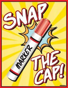 a red and yellow poster with the words snap make the cap