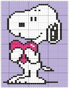 a cross stitch pattern with snoop the dog wearing a pink bow and holding a heart