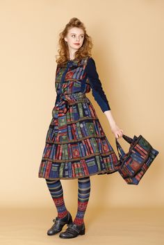 Jane's Bookcase by Jane Marple Nerd Fashion Women, Library Dress, Jane Marple, Librarian Style, Book Dress, Nerd Fashion, Jane Clothing, Striped Tights, St Mary