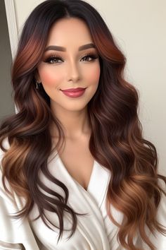 fall hair color,cowboy copper hair,chocolate copper hair,dark copper balayage brunette hair Copper Hair On Latinas, Hair Color For Dark Skin Tone, Copper Balayage Brunette, Brown Hair Color Chart, Hair Color For Dark Skin, Cowboy Copper, Hair Contouring