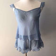 Brand New With Tags. Victoria’s Secret Sheer Sleep Set. Set Is Medium Blue Ruffle Sleeve Tank With Matching Ruffle Shorts. Size Small