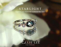 an image of a ring with diamonds on it and the words, starlight sapphires and diamonds scattered like stars