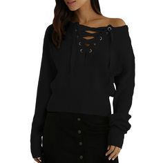 Lace Up Jumper - Black - 2902422312 - Women's Clothing, Women's Sweaters, Women's Pullovers  #WomensPullovers #Women's #Clothing # #Women's #Sweaters # #Women's #Pullovers Fall Fashion 2016, Black Jumper, Plunging Neck, Long Sleeve Jumper, Lace Sweater, Queenstown, Dress For Short Women, Fashion Pattern, Ribbed Sweater