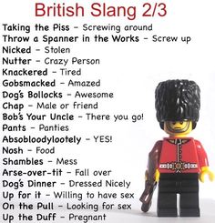 a lego figure is shown with the words british slang 2 / 3