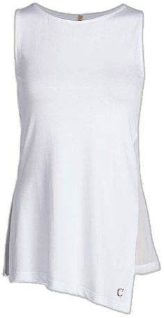 Asymmetrical Solid Stretch Tank Top, Asymmetrical Stretch Tank Top, Casual White Asymmetrical Tank Top, White Asymmetrical Tank Top For Spring, White Asymmetrical Tank Top For Summer, Chic White Tank Top With Asymmetrical Neckline, White Chic Tank Top With Asymmetrical Neckline, Casual White Tank Top With Asymmetrical Hem, Asymmetrical Fitted Tank Top For Layering