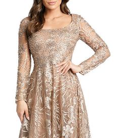 Mac Duggal Long Sleeve Fully Lined Scoop Neck Floral Beaded Gown | Dillard's Glamorous Fitted Long Sleeve Mother Of The Bride Dress, Long Sleeve Embellished Evening Dress With Fitted Bodice, Embellished Evening Dress With Fitted Bodice And Long Sleeves, Fall Wedding Embellished Evening Dress, Glamorous Embellished Long Sleeve Mother Of The Bride Dress, Spring Banquet Long Sleeve Mother Of The Bride Dress, Long Sleeve Evening Dress With Back Zipper For Gala, Long Sleeve Evening Dress With Back Zipper, Embellished Long Sleeve Evening Dress