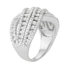 Featuring a crisscross motif emphasized with round-cut diamonds, this 10k white gold ring abounds with elegant appeal. Click on this JEWELRY & WATCHES GUIDE to learn about fit, styles, materials and more!RING DETAILS Width: .89 in. Metal: 10k white gold DIAMOND DETAILS Total weight: 1 1/2 ct. Shape: round Color grade: I-J Clarity: I2-I3 Setting: prong Image(s) may be enlarged to show detail.Diamond weights are approximate. Diamond total weights may vary between .01 and .08 ct. Some diamonds have Crisscross Ring, Right Hand Rings, Vintage Style Dresses, White Gold Ring, 2 Carat, Ring Gold, Round Cut Diamond, White Gold Rings, White Gold Diamonds