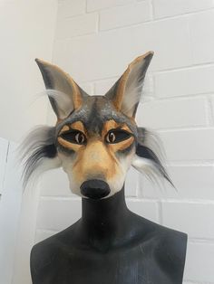 Therian mask wolf * Mask out of hard paper mache * muzzle made of foam * ears made of eva foam * hand-painted * painted glass eyes still with good sight * lined interior and even the inside * longer fluffy fur on the sides (doubled for volume) * ceramic nose with realistic texture and little shine * comfortable to wear * not waterproof! * comes with a very little surprise <3 It is a hand made product so please be careful handling it. Do not pull on the fur, try to scrape off paint or anything el Mask Wolf, Therian Gear, Therian Mask, Wolf Mask, Mask Ideas, Cool Masks, Costume Mask, Painted Glass, Glass Eyes