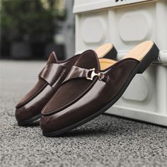 New Men's Brown Black Half Slippers Driving Shoes Male Suede Mixed Casual Mules Moccasins Breathable Half Shoes Men, Moccasin Patterns, Male Slippers, Half Slippers, Half Shoes, Male Shoes, Shoes Box, Casual Slippers, Driving Shoes