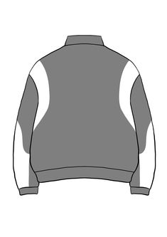 the back view of a gray and white jacket with contrasting sleeves, on a white background