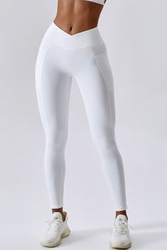 Iris Crossover Snatched Waist Leggings - STYLED BY ALX COUTURELEGGINGS White High Stretch Moisture-wicking Activewear, White High Stretch Breathable Activewear, White High-stretch Breathable Activewear, White High Stretch Activewear For Gym, White 4-way Stretch Sports Leggings, White Breathable Bottoms For Gym, White Full-length Sportswear Pants, White Breathable Gym Bottoms, White High-stretch Activewear For Pilates