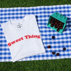 sweet thing tee Red Sweet Crew Neck T-shirt, Sweet Style Red Crew Neck T-shirt, Spring Red Shirt With Text Print, Red Shirt With Text Print For Spring, Red Crew Neck T-shirt, Sweet White T-shirt With Graphic Print, Sweet White T-shirt With Funny Print, White Sweet T-shirt With Funny Print, Sweet White Cotton T-shirt