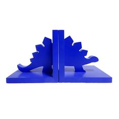 a pair of blue bookends sitting next to each other on a white background