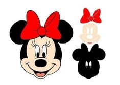 mickey and minnie mouse face with red bow