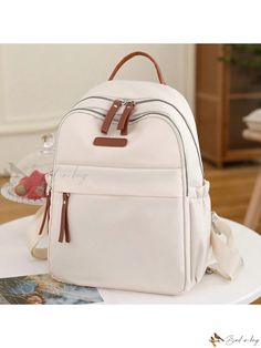 Bird in Bag - Premium Quality Solid Color Casual Backpack for Women with Zipper Closure - Ideal for Everyday Use Beige Backpack With Zipper Closure For School, Cream Backpack With Zipper For Back To School, Cream Backpack With Zipper Closure For Back To School, Cream Backpack With Zipper Closure, Casual Cream Backpack With Zipper Closure, Everyday Cream Backpack With Zipper Closure, Trendy Cream Backpack For Travel, Everyday Backpack, Backpack For Women