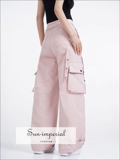 Style: Casual Age: JUNIOR Origin: Mainland China Season: Spring/Summer Waist Type: HIGH Decoration: Button Decoration: Pockets Elasticity: Non Strech Fabric Type: Broadcloth Pattern Type: Solid Pant Style: Cargo Pants Material: Polyester Fit Type: LOOSE Length: Full Length Closure Type: Button Fly Gender: WOMEN Front Style: Pleated Size TableS : Waist 67cm(26.4") Hip 103cm(40.6") Thigh 55cm(21.7") Length 104cm(40.9") M : Waist 71cm(28") Hip 107cm(42.1") Thigh 56cm(22") Length 105cm(41.3") L : Wa Casual Baggy Summer Cargo Pants, Trendy Wide Leg Summer Pants With Side Pockets, Casual Summer Parachute Pants With Cargo Pockets, Casual Parachute Pants With Cargo Pockets For Summer, Trendy Spring Parachute Pants With Cargo Style, Spring Baggy Wide Leg Pants With Side Pockets, Trendy High-waisted Parachute Pants For Spring, Trendy Baggy Summer Pants, Casual Summer Parachute Pants With Pockets