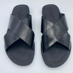 Elevate Your Summer Style With A Versatile Slide Sandal That Pairs Well With Just About Everything. Whole Sizes Only. M=Medium Width - Open Toe - Crossover Leather Straps - Slip-On Style - Contoured Footbed - Flat Sole - Made In Italy Leather Upper/Lining, Synthetic Sole Leather Slip-on Sandals With Removable Insole, Tan Leather Footbed Slip-on Sandals, Slip-on Leather Sandals For Formal Occasions, Classic Tan Leather Sandals, Leather Slip-on Sandals With Leather Footbed, Designer Leather Sandals With Round Toe, Leather Mules With Single Toe Strap And Leather Lining, Leather Slip-on Sandals With Leather Sole, Leather Open Toe Mules With Leather Lining