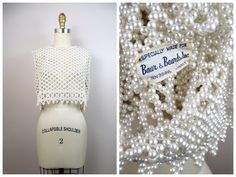 "This is a RARE and very unique vintage piece from Baar & Beards! It's heavily embellished with pearl beading and in perfect condition! Please note, this is fairly heavy weighing approximately 3 pounds. Bust - 42\" Arm Opening - 8\" across / 16\" circumference Top to Bottom Length - 15\" All of my items come from a smoke-free and pet-free home. If you have any questions, please don't hesitate to ask!" Beaded Clothing, Beads Clothes, Pearl Jacket, Wedding Shrug, Pearl Beading, Bolero Shrug, Shrugs And Boleros, Beaded Crafts, Diy Beads