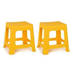 two yellow plastic stools sitting next to each other