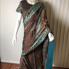 Pakistani/Indian/Bangladeshi Saree/Stitched Blouse/Adjustable Pleated Belt/Nwt Bangladeshi Saree, Green Orange, Green And Orange, Saree, Womens Dresses, Orange, Green, Dresses, Women Shopping