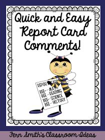 a bee holding a sign that says quick and easy report card comments with the caption