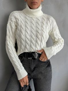 Fold-Over Collar Complicated Knitting Method Suitable For Women's Casual And Elegant Sweater Top Beige Casual  Long Sleeve Knitwear Plain Pullovers Non-Stretch Fall/Winter Women Clothing, size features are:Bust: ,Length: ,Sleeve Length: Cable Knitwear, Elegant Sweater, Elegante Casual, Cozy Fits, Mens Polo Shirts, Knitwear Women, Women's Casual, Winter Women, Women Clothes Sale