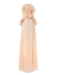 The Crush Ruffle Halter Maxi Dress in Peach from our Resort 2025 Collection, Crush. A silk linen backless maxi dress featuring statement ruffle detailing at the bust and side edges, adjustable criss-cross back straps and an invisible side zip. Luxury Peach Maxi Dress For Women, Luxury Peach Ruffled Dress, Zimmerman Petal Dress, Zimmermann Floral Dress, Pink Zimmermann Dress, Function Dresses, Dresses For The Races, Hen Party Dress, Dresses Date Night