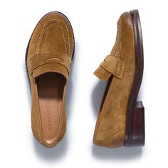 Crafted in butter-soft leather or suede and featuring  a sleek rubber sole, this timeless loafer style ensures both comfort and practicality. Loafer Suede upper and Leather lining Rubber Sole Cushioned Footbed Made in Brazil Fits True to Size Slip On Workwear Almond Toe Moccasins With Leather Sole, Timeless Moccasins With Stitched Sole For Work, Timeless Moccasins For Workwear With Stitched Sole, Classic Suede Slip-ons With Flat Heel, Suede Wingtip Loafers For Fall, Suede Wingtip Loafers For Office, Office Round Toe Moccasins With Suede Lining, Office Wear Round Toe Moccasins With Suede Lining, Wingtip Suede Loafers For Office