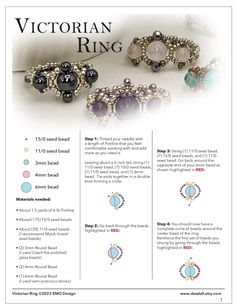 the pattern for victorian ring is shown with instructions to make it and how to use it