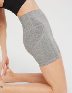 OFFLINE By Aerie The Hugger 5" Pocket Bike Short Gray Athleisure Biker Shorts For Yoga, Gray Activewear For Workout, Gray Mid-thigh Length Activewear For Sports, Gray Biker Shorts For Yoga, Sporty Gray Activewear Mid-thigh Length, Gray Sportswear Biker Shorts For Yoga, Casual Mid-thigh Length Activewear For Outdoor Activities, Sporty Gray Activewear, Mid-thigh Length, Functional Midweight Short Length Activewear