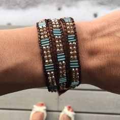 Katie Soleil Brown Teal Beaded Wrap Bracelet New Not Used Silver Knot Bracelet, Halloween Charm Bracelet, Stainless Bracelet, Brighton Bracelets, Brown Teal, Bow Bracelet, Bracelet Display, Beaded Wrap Bracelets, Beaded Wraps