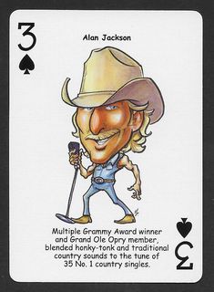 a playing card with an image of a man in a cowboy hat holding a golf club