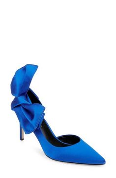 An oversized bow dials up the romance of this date-ready satin pump boasting a half-d'Orsay silhouette and a sleek pointy toe. 3" heel Textile upper/leather lining and sole Imported Satin Pumps, Pump Shoes, Sapphire, Sleek, Romance, Nordstrom, Pumps, Satin, Women Shoes