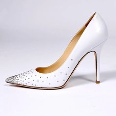 Jimmy Choo Abel White Leather Shoes with Silver Studs Unworn Size 37.5 For Sale at 1stDibs | jimmy choo studded heels, jimmy choo abel tailles, jimmy choo 37.5 White Leather Court Shoes With Reinforced Heel, Elegant Pointed Toe Heels With Silver Studs, Luxury White Heels With Rhinestones, Luxury Silver-studded Pointed Toe Heels, Leather High Heels With Silver Studs, Formal Silver-studded Round Toe Heels, Formal Round Toe Heels With Silver Studs, Formal Heels With Silver Studs And Round Toe, Designer White Heels With Rhinestones