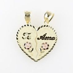 14K SOLID YELLOW GOLD Half Heart Love Te Amo Rose Pendant Charm Necklace Couple Necklace Couple, Half Heart, Rose Pendant, Necklace Charm, Heart Love, Yellow Roses, Yellow Rose, Love Flowers, Flower Necklace