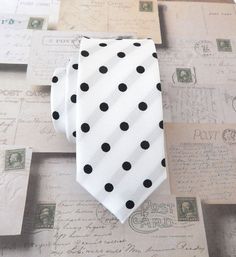 Necktie White Black Dot Mens Skinny Tie by TieObsessed on Etsy, $19.95 Black Summer Formal Ties, Classic Black Ties, White Business Ties, Classic Fitted Neckwear For Party, Black Summer Business Ties, Elegant Black Summer Ties, Dapper Business Ties For Summer, Black Ties For Spring, Standard Tie For Black Tie Occasion In Summer