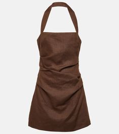 Noemi halterneck minidress in brown - SIR | Mytheresa Chic Linen Halter Neck Dress, Chic Brown Linen Dress, Linen Halter Neck Dress For The Beach, Brown Halter Neck Dress For Summer, Brown Halter Neck Dress For Spring, Chic Brown Halter Neck Mini Dress, Fiji Clothes, Sir The Label, Color Name