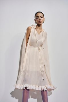 Spring Chic Silk Chiffon Midi Dress, Chic Silk Chiffon Midi Dress For Spring, Spring Wedding Guest Georgette Dress, Feminine Evening Chiffon Dress With V-neck, Chic Georgette Dress For Wedding Guest, Elegant Summer Georgette Midi Dress, Chic Chiffon Cocktail Dress With Georgette, Sheer Draped Spring Dresses, Spring Sheer Draped Dresses