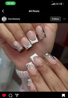 Short French Tips, Silver Chrome Nails, Short French Tip Nails, Nail Extensions Acrylic, Short French, December Nails, Chrome Nails Designs, Fancy Nails Designs