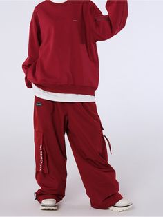 Renchill Wine Baggy Style Snow Pants | Baggy Style Snow Collection | Snowears Winter Baggy Cargo Pants For Sports, Winter Sports Baggy Cargo Pants, Winter Sports Parachute Pants With Pockets, Winter Drawstring Pants For Streetwear, Baggy Techwear Sweatpants For Outdoor Activities, Winter Techwear Parachute Pants For Sports, Winter Sporty Cargo Pants With Elastic Waistband, Winter Sports Baggy Pants, Hip Hop Style Winter Pants For Outdoor