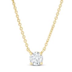 A brilliant round lab-created diamond hangs elegantly in this exquisite women's solitaire pendant necklace. Fashioned in 14K yellow gold, the total lab-created diamond weight is 1/2 carat and the 19-inch cable chain secures in place with a lobster clasp.The lab-created diamonds are Independently certified by Gemological Science International. Solitaire Necklace, Jared The Galleria Of Jewelry, Diamond Solitaire Necklace, Solitaire Pendant Necklace, Solitaire Necklaces, Accessories Jewelry Necklace, Solitaire Pendant, Diamond Fashion, 2 Carat