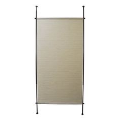 a tall metal pole with a beige curtain hanging from it's side, against a white background