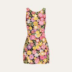 Ramy Brook "Julie" floral-embroidered mini dress with 3D floral appliqué Approx. 33"L from shoulders to hem Scoop neckline Sleeveless Low-cut lace-up back Hem falls above the knee Bodycon silhouette Invisible side zipper Polyester Dry clean Imported Sleeveless Floral Print Bodycon Party Dress, Sleeveless Floral Print Bodycon Dress For Party, Sleeveless Floral Applique Mini Dress For Party, Floral Print Sleeveless Mini Dress For Party, Sleeveless Mini Dress With Floral Applique For Party, Fitted Floral Embellished Mini Dress, Sleeveless Floral Dress With Embroidery For Party, Fitted Floral Print Sleeveless Dress For Party, Fitted Multicolor Dress With Floral Applique