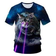 Get ready to blast off into style with the Galaxy Colorful T-Shirt! Add some excitement to your everyday wardrobe with this eye-catching t-shirt, featuring a colorful cartoon galaxy print. Made from a blend of polyester and spandex, it's light, comfortable, and durable for all-day wear. The O-neck collar and unisex style make it a versatile choice for everyone. Perfect for special occasions or everyday use, this t-shirt is easy to match with any outfit and is sure to turn heads. Get your Galaxy Colorful Galaxy, Harajuku Girls, Cat Kids, Lovely Cat, T Shirt Picture, Space Galaxy, Shirt Girl, Essential Dress, Galaxy Print