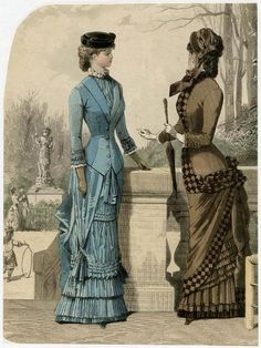 size: 12x9in Art Print: Brown or Blue Dress 1882 : 1880s Day Dress, 1880s Dress, 1870s Fashion, 19th Century Fashion, Victorian Clothing, Portrait Images, Large Picture Frames, Fashion Plates, Day Dress