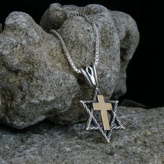 "Since ancient times, humans have known about the protective properties of these most ancient and mysterious symbols from the history of mankind. It is believed that the magic code encrypted in the Star of David brings luck, health and protection to its owner, and the cross endows it with Divine grace and faith in Salvation from evil and negative energies. Typically, these amulets were worn by Christians and Messianic believers, and today their owners are united by a deep respect and connection Mysterious Symbols, David Cross, Cross Gold, Baby Necklace, Necklace Star, Divine Grace, Sacred Symbols, Amulets, Star Of David