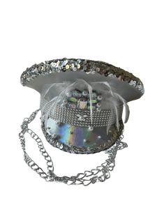 Seller Notes: Hat is in great condition, only worn once and received so many compliments. This silver captains hat has a holographic glow with sequins, rhinestones, pearls, and feather details. The cutest hat to accessorize any fit and cheaper price than anything on Amazon + other sites!!; Condition: Excellent Condition; Freedom Rave Wear Silver Holographic, Rave Wear, Cute Hats, The Cutest, Captain Hat, Hats, Silver, How To Wear