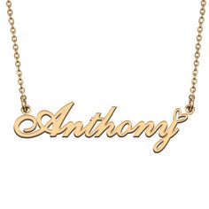 PRICES MAY VARY. Anthony necklace personalized classic personal name pendant necklace suitable for everyone's daily wear Name plate necklace for girls personalized name necklace made of stainless steel, 18K gold plated hypoallergenic materials. Chain Length: 16" +2" extension chain as default Custom any name you want a meaningful and unique gift perfect for your mom, grandmother, girlfriend, bridesmaid, friend, wife, boyfriend, roommate, daughter, son and any guys important for you A heartwarmin Personalized Pendant Necklace, Name Plate Necklace, Mother's Day Jewelry, Name Necklaces, Plate Necklace, Personalized Pendant, Custom Initials, Girls Necklaces, Initial Pendant