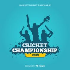 the cricket championship logo with people holding their arms in the air and one person holding a bat